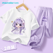 馬卡樂（MARCOLOR）兒童套裝2025夏季新款寬松純棉短袖T恤輕薄透氣休閑防蚊褲套裝