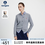 Navigare意大利小帆船毛衣外套女士秋冬款純羊毛圓領(lǐng)羊毛衫氣質(zhì)針織開(kāi)衫 煙灰 XL