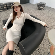啄木鳥(niǎo)性感辣妹包臀裙女秋冬2025新款緊身毛衣裙白色polo領(lǐng)針織連衣裙子 白色 均碼