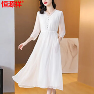 恒源祥雪紡連衣裙女夏季2025夏季新款森系年輕遮肚子休閑舒適裙子 白色 2XL 123-133斤