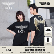 BOY LONDON【金翼鎖鏈】夏季短袖情侶款翅膀燙金潮牌圓領(lǐng)T恤N01918 黑印金N01918 經(jīng)典升級(jí) M