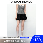 UR秋季新款女裝甜酷風(fēng)拼接松緊腰系繩短裙半裙UWU540065 黑色 M