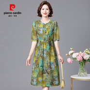 皮爾卡丹（pierre cardin）媽媽夏裝碎花連衣裙2025新款寬松大碼中老年女裝遮肚洋氣氣質(zhì)裙 綠色 5XL (建議150-165斤)