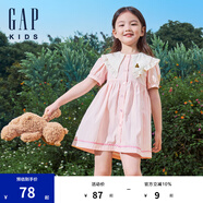 Gap女幼童夏季花邊娃娃領(lǐng)連衣裙兒童裝泡泡袖A字裙545410 粉色 100cm (2-3歲) 亞洲尺碼