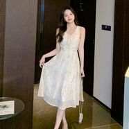 彈簧人（TANHUANGREN）2025夏季甜美淑女風(fēng)碎花吊帶連衣裙女氣質(zhì)顯白顯瘦無(wú)袖長(cháng)裙子 圖片色 S