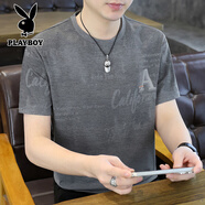 花花公子（PLAYBOY）新款男士潮流短袖T恤夏季休閑印花體恤上衣 灰色YH7129 M