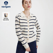 Navigare意大利小帆船女全羊毛針織開(kāi)衫假兩件毛衣外套2334095503白黑L