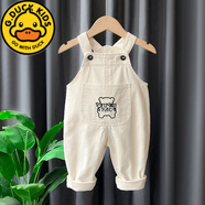 G.DUCKKIDS兒童背帶褲2023春季新品寶寶百搭女童牛仔長(zhǎng)褲春中小童連衣褲韓版 單褲刺繡小熊米白 100 cm適合身高90-100cm年齡3-3.5