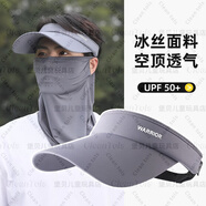 deciuhlae防曬透氣空頂帽子男夏季運動遮陽帽子冰絲面罩遮全臉 黑色【加長檐+透氣面罩】