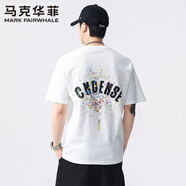 馬克華菲復古彩色涂鴉短袖T恤男夏季薄款潮流寬松休閑百搭圓領半袖上衣男 白色 M