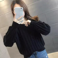小香風(fēng)短款收腰純色圓領(lǐng)毛衣女2024秋冬裝小眾時(shí)尚百搭針織打底衫 黑色 M