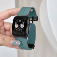 OPPO CEEN適用OPPOwatch3pro表帶硅膠磁吸折疊扣SE運(yùn)動(dòng)替換腕帶2/4代男女款 (硅膠磁吸鋼扣)松針綠 適用：OPPO 1代(41mm)銀色連接