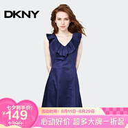 唐可娜兒（DKNY）【京東奧萊】新款夏季女裝時(shí)尚氣質(zhì)荷葉邊V領(lǐng)無(wú)袖收腰顯瘦連衣裙D DD1BG352-480 S