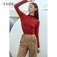 AMII2025秋冬簡潔通勤基礎款百搭半高領修身毛衣女顯瘦長袖12363002 瓦紅 XL