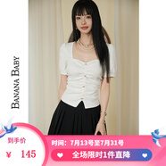 香蕉寶貝（BANANA BABY）2024夏季新款純色t恤女法式復(fù)古泡泡袖薄款上衣短袖女D242TX117 白色 S
