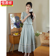 恒源祥2025夏季小清新綠色法式甜美淑女寬松上衣+半身裙淑女休閑兩件套 套裝 S