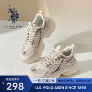 美國(guó)馬球協(xié)會(huì)（U.S.POLO ASSN.）厚底老爹鞋男2025新款男鞋夏季透氣運(yùn)動(dòng)鞋男士網(wǎng)面增高休閑鞋子男 米白 40 (250mm) 標(biāo)準(zhǔn)運(yùn)動(dòng)鞋碼-