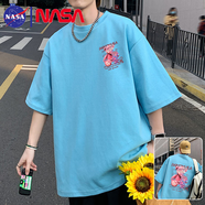 NASA BASE無(wú)性別短袖t恤男夏季純棉五分半袖男寬松上衣服情侶裝甜粉色體恤T WT273淺藍(lán) L 約110-130斤可穿