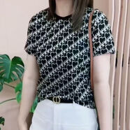 秋殼氣質(zhì)大碼短袖夏季遮肉韓版顯瘦新款寬松百搭印花圓領(lǐng)休閑上衣洋氣 黑色 XL 建議85-100斤