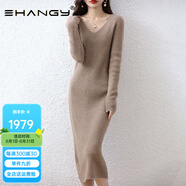 Ehangy輕奢品牌羊毛衫連衣裙中長(zhǎng)款2025年春季新款純色時(shí)尚針織毛衣裙 深駝色 L