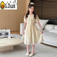 G.DUCKKIDS女童連衣裙兒童沙灘裙子公主紗裙雪紡夏裝2025新款中大童女孩長(zhǎng)裙 360米色 160 cm
