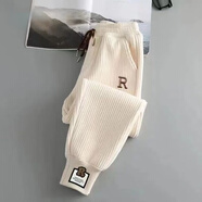 巴布豆卡樂(lè )童裝女童褲子男童冬季雪尼爾加絨加厚燈芯絨一體絨運動(dòng)褲 米白色 春秋款 120 建議身高110cm左右