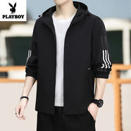花花公子（PLAYBOY）休閑夾克外套男春秋新款韓版百搭上衣連帽潮棒球服 8813黑色 5XL 190-210