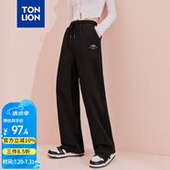 唐獅（TonLion）2023女高腰直筒闊腿百搭休閑長褲 加絨款/黑色 S 