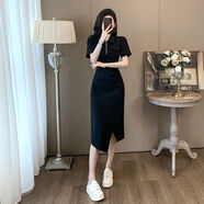 嗨蕾迪（HILADY）高端輕奢連衣裙女夏2024年韓版新款收腰顯瘦遮肚大牌女神范中長裙 黑色 XL  建議121-130斤