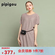 皮皮狗 夏季新品  圓領(lǐng)廓形連衣裙  寬松短袖亞麻針織連衣裙 356淡茶色 XL /110