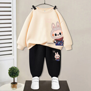 LEOSOXS拉布布兒童衛衣套裝秋季2025新款男女童運動(dòng)衣服秋季休閑褲兩件套 圓領(lǐng)衛衣微笑布布杏色+長(cháng)褲黑色 110 cm(建議32-38斤)