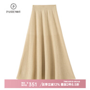 帕什 女羊絨半身裙35%山羊絨秋冬新款針織高腰顯瘦百褶傘裙 CT-1231 本青色 均碼