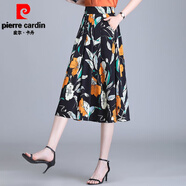 皮爾卡丹（pierre cardin）中長(zhǎng)款印花雪紡裙女夏季薄款半身裙子2025新款高腰口袋百褶a字裙 花色3 L (165)