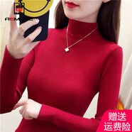 AEMAPE加絨加厚半高領(lǐng)毛衣打底衫長(zhǎng)袖2025春秋冬季緊身針織衫女 MX-7201L_紅色 加絨 S _（85-105斤）