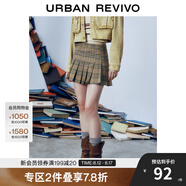 UR秋季新款女復(fù)古學(xué)院英倫風(fēng)格紋短款百褶半裙UYU540004 棕色格子 XS