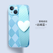 【直發(fā)】格紋愛心腕帶適用蘋果16手機殼15promax斜挎iphone1413硬 TY6[菱格]愛心腕帶+淺藍色 iPhone14