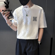 花花公子（PLAYBOY）夏季潮牌T恤男夏款短袖潮流痞帥薄款體恤2025新款男士休閑半截袖 白色 M 建議90-110斤