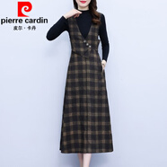 皮爾卡丹（pierre cardin）2025秋冬復(fù)古格子背心連衣裙套裝女時髦高級設(shè)計感洋氣時尚兩件套 毛衣配格子裙 L