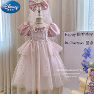 迪士尼（Disney）女童夏季連衣裙2025新款洋氣小女孩時(shí)髦超仙泡泡袖蝴蝶結(jié)公主紗裙 2520粉色 100 2~3歲 【90-100cm】