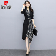 皮爾卡丹小個(gè)子高端品牌連衣裙女長(cháng)袖高檔春秋2025新款氣質(zhì)媽高級感裙子 黑色 M