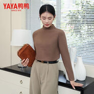 鴨鴨（YAYA）洋氣針織衫秋冬季男女同款純色百搭長(cháng)袖半高領(lǐng)透氣打底衫保暖T恤 駝色【S-4XL】男女同款 XL 120-140斤