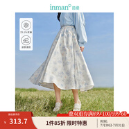 茵曼（INMAN）法式碎花高級感2025夏女新款休閑中長(cháng)吊帶連衣裙子 白底藍花半身裙-18412674 M