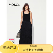 MO＆Co.editionMO&Co.【秦嵐同款】長裙2025夏新品肌理亂褶中低腰吊帶連衣裙MBE2 黑色 S/160 均碼