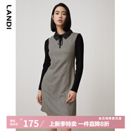 LANDI千鳥(niǎo)格針織拼接連衣裙女新款秋冬收腰a字裙短裙 黑色 M