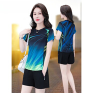 袋鼠（DAISHU）明星同款短袖短褲套裝女夏季運(yùn)動(dòng)服跑步服冰絲速干衣兩件套五分褲 藍(lán)色 XL(推薦110-125體重)