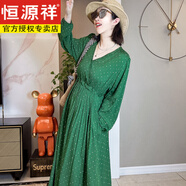 恒源祥【口袋裙】棉綢連衣裙夏季碎花印大碼孕婦人造棉寬松外穿中袖女裝 綠 點(diǎn)點(diǎn)(口袋長(zhǎng)袖) M 裙長(zhǎng)：120C 適合身高162以下