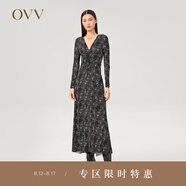 OVV秋冬熱賣花卉線條印花修身長袖針織連衣裙GQLCJ31104A 黑色花紋A5 XS