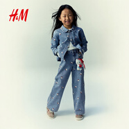 H&M【三麗鷗系列】童裝女童牛仔褲hello kitty闊腿直筒褲1296171 淺牛仔藍(lán)/Hello Kitty 130 130/59