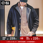 馬登工裝美式休閑撞色巴爾瑪肯風(fēng)衣男重磅寬松中長(zhǎng)款大衣外套秋季 藏青色 M