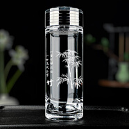 Pritea天然原礦水晶材質(zhì)茶杯男士密封泡茶杯辦公會(huì)議杯車載杯水杯 400毫升竹